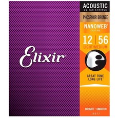 공식수입정품<br>Elixir - NANOWEB Phosphor Bronze Acoustic Light Medium / 나노웹 어쿠스틱 스트링 012-056 (16077), *, *