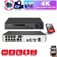 H.265 CCTV 8CH 4K 모니터링 DVR POE NVR 시스템 8채널 얼굴과 운동 검측 안전 네트워크 영상 녹화기 XMEYE 5MP 8MP, 없다, 미국 플러그