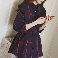 봄 가을 여성 원피스 데일리 캐주얼 체크 슬림핏 긴팔 셔츠 원피스