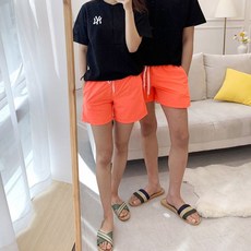 이루우리 커플남녀공용 비비드 비치팬츠, 반바지 형광오렌지