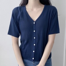 러브어텀 베이직 브이넥 반팔 가디건 여성 봄 데일리 니트