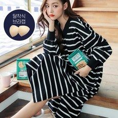 [디귿] 브라캡 원피스 스트라이프 노브라 캡내장 집순이 홈웨어 마실룩 집앞룩