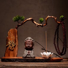 bogu 프레임 zisha 장식품 동자 스님 가정평화 새차 신차고사 관세음보살 풍수지리 부처상, 정적 캐릭터베이스 + 관 시음 보살
