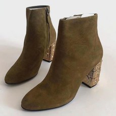 양가죽 쉘리스 영국 올드 부처 블랙 앵클부츠 고급스러운 큐빅 통굽 힐 스웨이드 앵클부츠