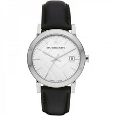 397400 / Brand New Burberry BU9008 Silver Dial Black Leather Strap 38 mm 남녀공용 Watch