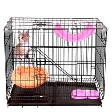 토끼집 택배 이중 고양이바구니 3층 고양이별장 다층 고양이울타리 밀도강화 아이고양이 토끼장 두께강화 접이식 장, T21-핑크+촘촘한 60*40*50(의 총애)_ 받침, 기본