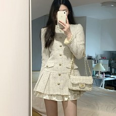 POMTOR 여성 가을원피스 트위드원피스 스위트 스타일 섹시원피스