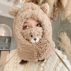 니모콘 여성 겨울 방한 뽀글이 마스크 털 방울모자 귀여운 핵생모자