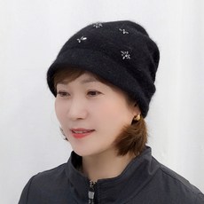 앙고라 니트 두건 비니 중년여성 숏챙 겨울 모자