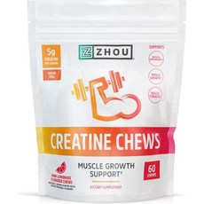 Zhou Nutrition Creatine Monohydrate Chewables 5g for Men & Women Sugar Free Non GMO Pink Lemonade 60, Zhou Nutrition Creatine Monohy, 1개, 60정