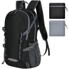 TREKKIN PLUS 여행 하이킹 백팩 40L 초경량 캠핑 패커블 남성 방수 휴대용 데이팩 회색. 미니멀리스트, 블랙, 1개