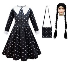 [피치파다] Girls Addams Gothic Dress Halloween Costume Wednesday Addam39s Family Party Fancy Cosplay