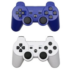 2팩 PS3 무선 컨트롤러 플레이스테이션 3 콘솔용 USB 충전기 케이블 포함 블루투스 게임패드 블랙화이트, BLUE+SILVER