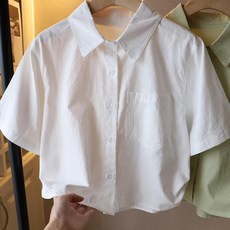 켈리 여름 데일리 카라 셔츠 크롭 베이직 단추 반팔 셔츠