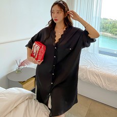 [자체제작] 비키비키 헤신스 원피스 셔츠 슬립 여성 트윈 빅사이즈 체형커버 샤틴 실키 루즈핏 파자마