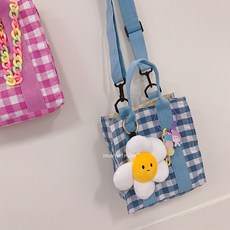 파스텔 미니 토트 크로스 체크백 귀여운 깅엄체크 에코백 캔버스 가벼운가방