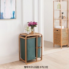  세탁바구니 원목 병원 캠핑 틈새 수납바구니 집들이선물, 상세페이지 참고, 그린 