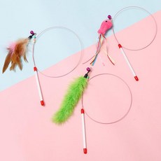 고양이 킷털 낚싯대 애완용품 캣 놀이 막대 깃털 붕붕 와이어 낚시대 캣닢 재롱스틱HY_, 1개
