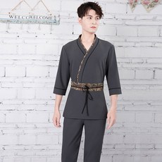작업복 발맛사지 족욕 기사 안마 물리치료 회의실 미용 SPA세트여성 봄여름, C01-우아그레이(남성)