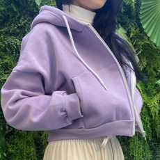 [색감깡패] 12color 여성 크롭 무지 양기모 쭈리 후드 집업 연보라 회색 블랙