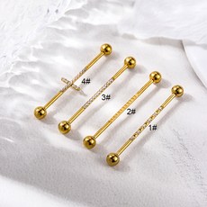 골드 컬러 14G 외과 강철 산업 귀걸이 CZ 스테인레스 스틸 긴 연골 스터드 귀걸이헬릭스 바디 피어싱 쥬얼리1개