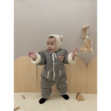 띠아모엘 유아 패딩 남아 여아 곰돌이 체크 우주복 패딩