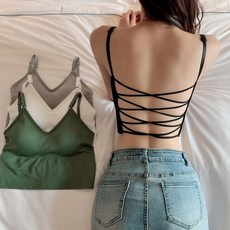 캐쥬얼 편한 패드 브라 크롭 나시 탑 엑스백