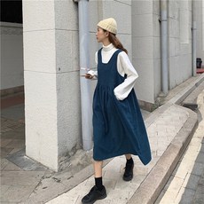 뉴욕멋쟁이 국내배송 베어즈 코듀로이 멜빵 원피스 베이직 단색 골덴 롱원피스