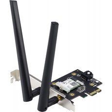 2 개의 외부 안테나가있는 ASUS PCE-AX3000 WiFi 6 (802.11ax) 어댑터. 최대 3000Mbps의 총 데이터 속도를 위해 160MHz 지원, 단일옵션
