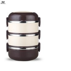 MYBYS 멀티 휴대용 보온 도시락, 3개, 브라운