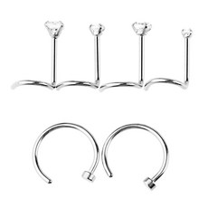 FWT 6Pcs 코 입술 반지 스터드 스테인레스 스틸 크리스탈 20g 곡선 나선 피어싱
