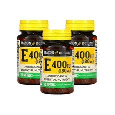 메이슨내추럴 Vitamin 비타민 E 180mg 400 IU 100정 3팩 Mason Natural dl 알파 토코페릴 아세테이트, 3개 - 토코페릴아세테이트