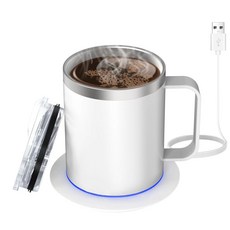 VKKN 350ml 휴대용커피잔 자동믹스텐컵 무선 USB충전 커피잔 데우기 커피잔 USB 커피 잔 보온컵 가정용 사무 옥외 야영, 1개, 흰색