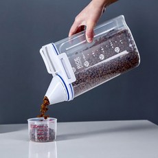 밀폐형 사료보관통 강아지 고양이 정량배식통, 1L, 1개