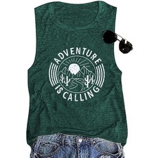 FLOYU 여성용 Adventure is Calling 탱크 탑 재미있는 하이킹.. 정품보장, Green, Medium