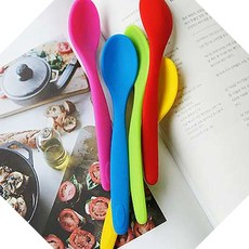 실리콘 이유식 부드러운 스푼 5컬러 아기 유아 식기 용품 세트 식사 준비 도구, 블루, 1개