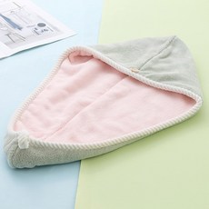매직 극세사 헤어 샤워 캡 빠른 건조 수건 목욕 랩 모자 터번 드라이 보넷 웨어러블 타월, 60x40cm, 1 개, light green pink, 1개