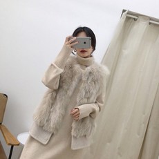 여우 모피 조끼 여성 2020 새로운 한국 스타일 스티칭 모직