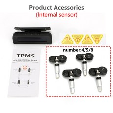 자동차 TPMS 타이어 압력 모니터링 시스템 LCD 디스플레이 태양광 디지털 시계 온도 스마트 안전 경보 시스템, Built-in sensor, 4 sensor, 1개