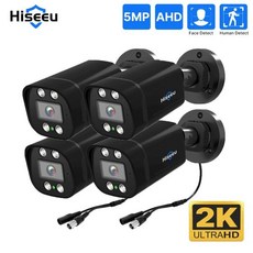 CCTV카메라 Hiseeu 야외용 야간 투시경 CCTV 카메라 아날로그 DVR 보안 시스템용 비디오 감시 XMEye 4 팩 5MP AHD 1080P 2MP-108, 1) 4 Packs 1080P - 아날로그dvr