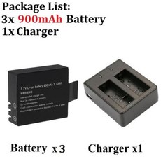 스포츠 액션 카메라용 배터리 및 충전기 37V 900mAh SJ4000 SJ4000 SJ5000 SJ6000 SJ7000 SJ8000 M10, 6) 3 Battery 1 charger