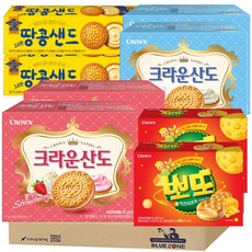 [블루존] 달달한 크림과자 크라운산도 4종 8입 (딸기161g 2개 + 크림 161g 2개) +(뽀또161g 2개 + 땅콩샌드93g 2개), 1개 루존 달달한 크림과자 크라운산도 4종 8입 (딸기161g 2개 + 크림 161g 2개) +(뽀또161g 2개 + 땅콩샌드93g 2개)