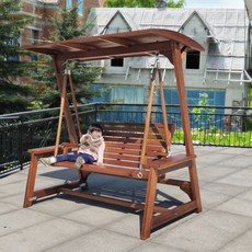 원목 나무 그네 기둥 야외정원 흔들 의자 방부목 행거코너 가정용 요람 의자 방수, 인도네시아 수입 티크 2인용