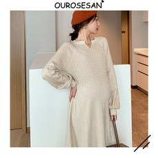 임산부원피스 OUROSESAN2020유행치마 럭셔리 V넥니트 날씬해보이는 니트스커트 긴팔원피스 가을겨울 임산부옷