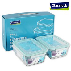 Glasslock 글라스락밀폐용기 직사각2조(980ml-2개) 유리밀폐용기 반찬통 유리그릇 냉장고찬통, 1세트