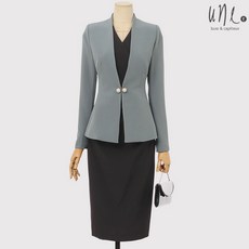 윈(une)[77까지][브로치set]노칼라시크절개라인자켓