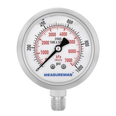 MEASUREMAN 6.4cm2-1/2인치 다이얼 글리세린 충전 스테인리스 스틸 케이스 황동 내부 0-3000psi/kpa 0.6cm1/4인치 NPT 하단 마운트 11, Lower Mount(100% Stainless Ste, 1개