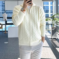 룩플레인 고급스러운 케이블 투웨이 집업 니트 자켓 4color