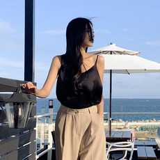 실크 뷔스티에 브이 끈 나시 슬리브리스
