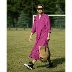 261486 H&M CONSCIOUS EMBROIDE레드 COTTON KAFTAN X라지